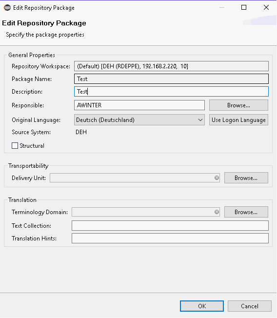 ABAP-Programmierung unter SAP HANA - Paketeigenschaften