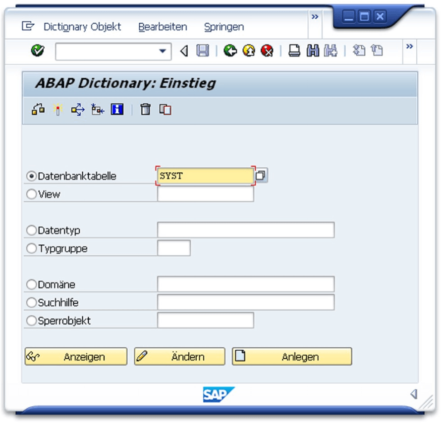 Schnelleinstieg in ABAP: Das Einsteigerbuch - Selektionsbild DDIC