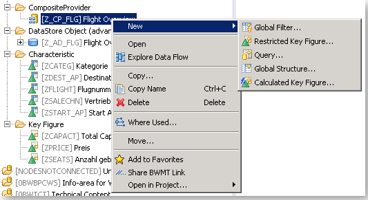 Schnelleinstieg in den SAP Query Designer mit Eclipse - Kontextmenü CompositeProvider