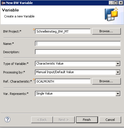 Schnelleinstieg in den SAP Query Designer mit Eclipse - Neue Variable